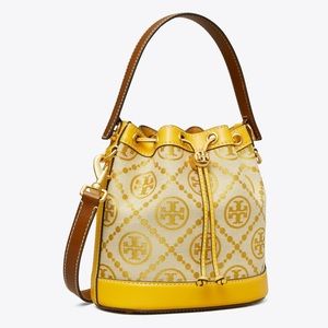 Tory Burch T Monogram Jacquard Bucket Bag Yellow